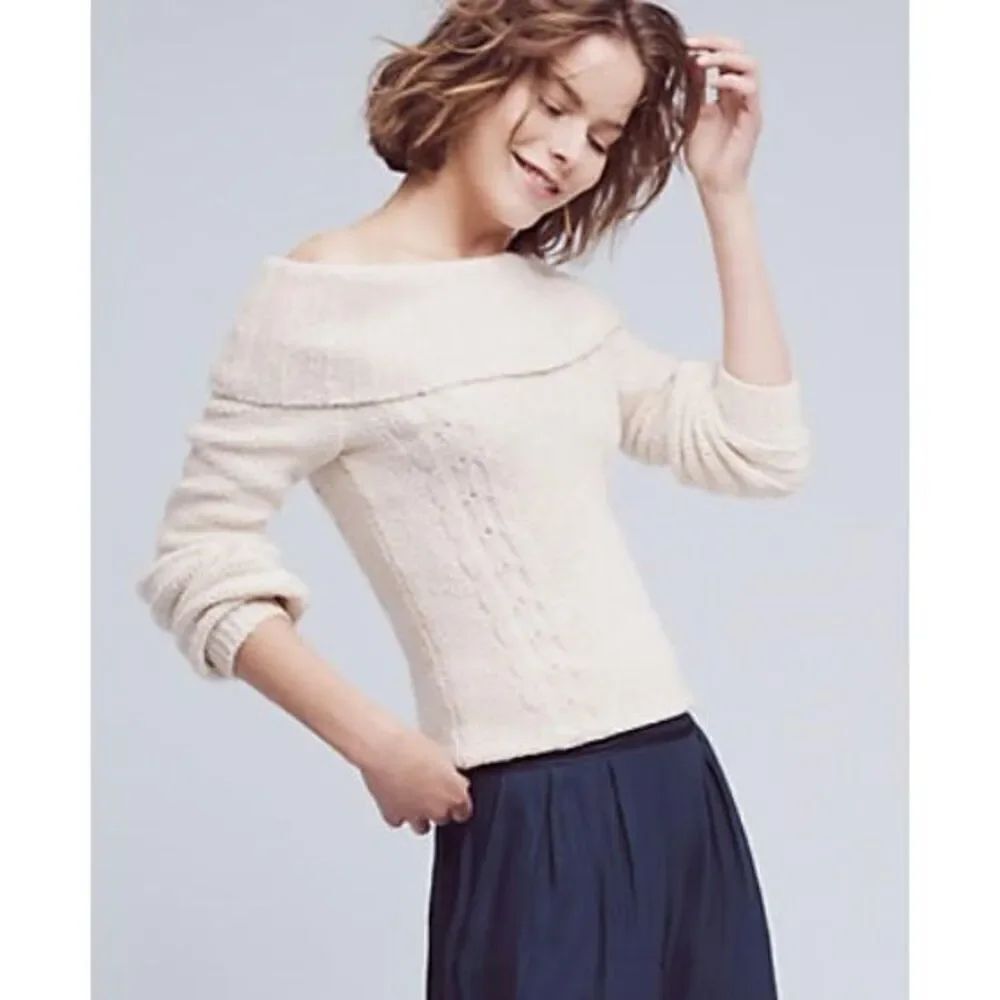 NWT Sleeping on Snow NEVES ANTHROPOLOGIE Off Shoulder cowl neck IVORY SWEATER sz